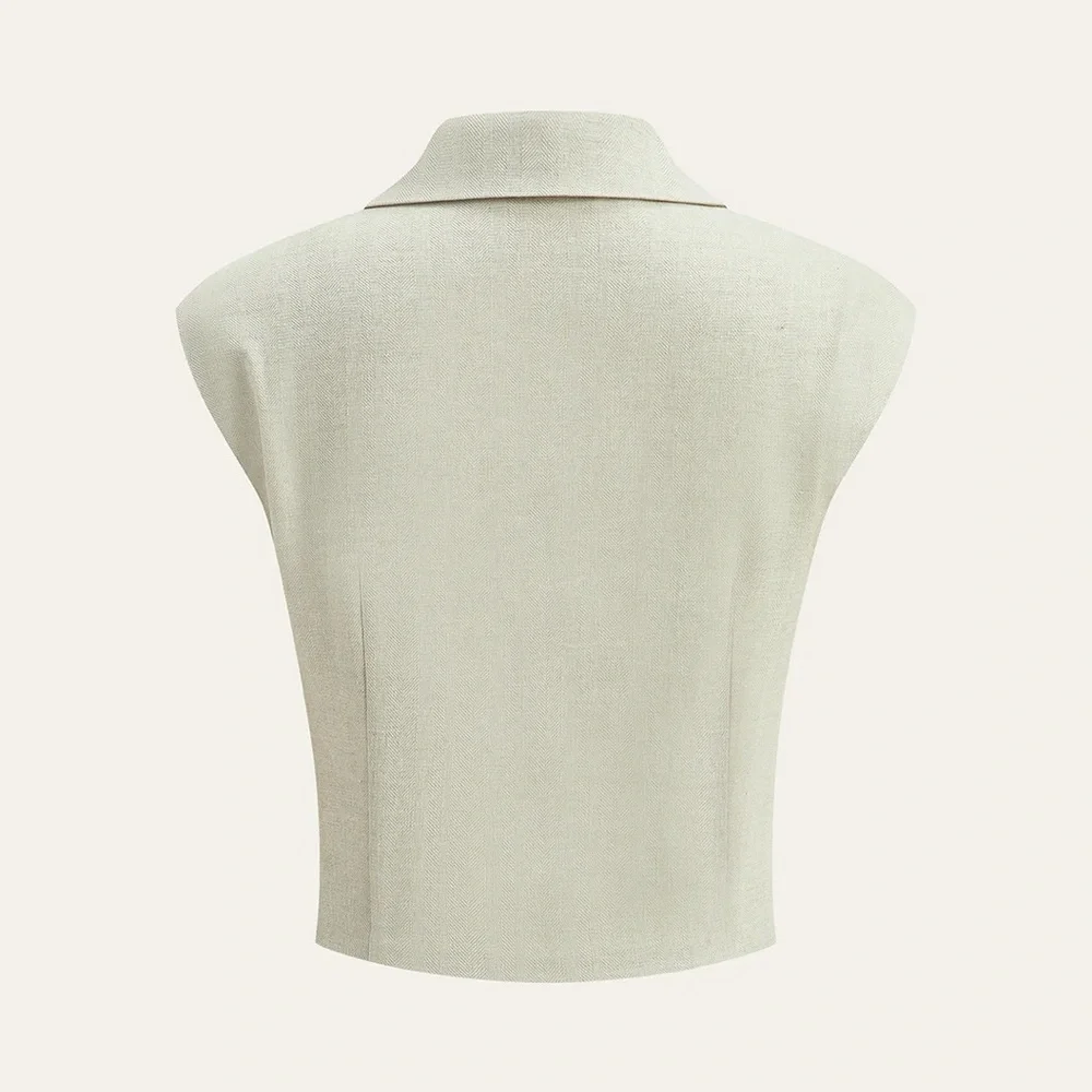 145 Linen Blend Cropped Blouse with Cross Wrap Detail - Picture 2 of 4